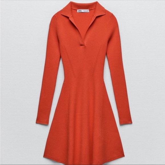 NWT. Zara Orange Knitted V-Neck Mini Dress. Size L. - Picture 8 of 12